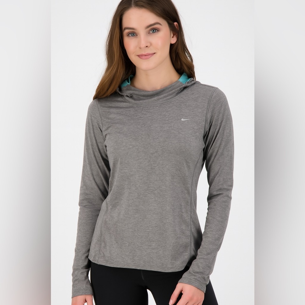 Nike DRI-FIT Gray and Teal Long Sleeve Athletic Top